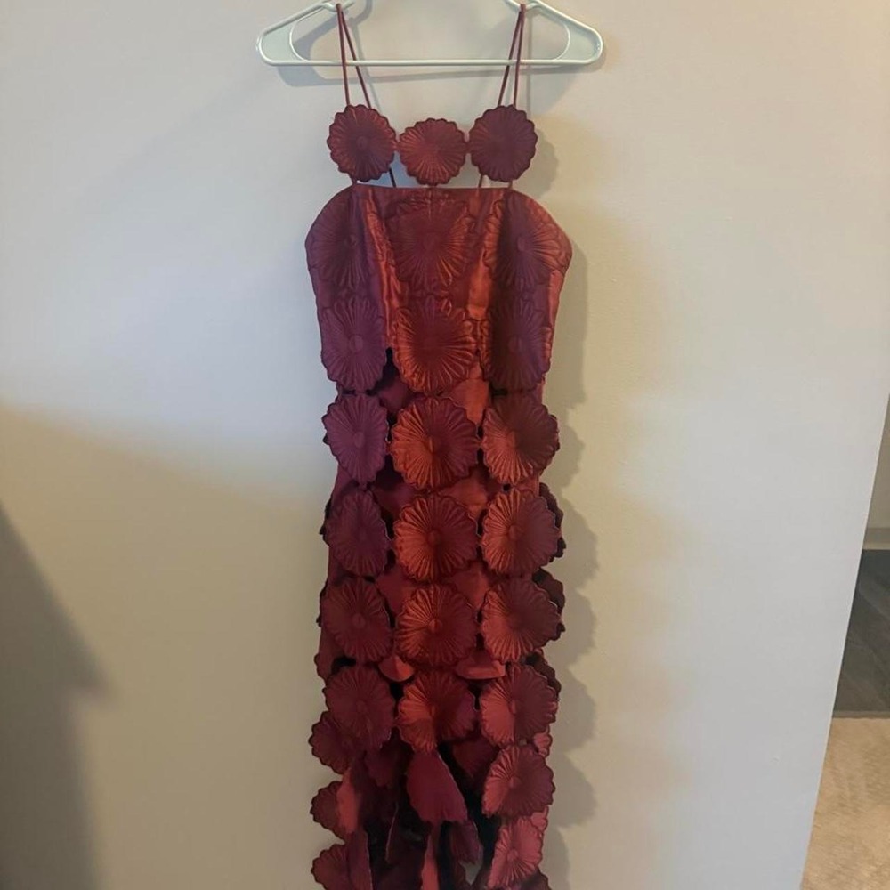 ASOS Burgundy Floral Appliqué Midi Dress